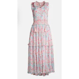 Roller Rabbit Amandine pink floral smocked waist size small